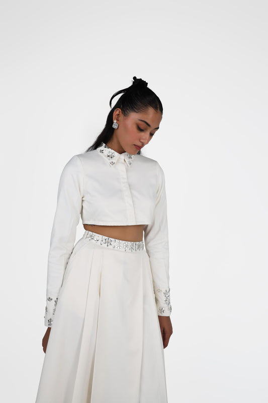 Embellished Collar Cropped Shirt